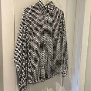 Banana Republic Non-Iron Fitted Size 6 Black and White Patterned Dress Shirt